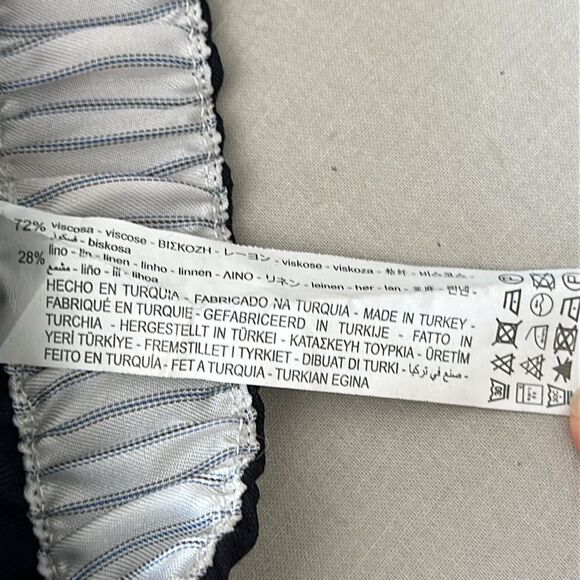 ZARA Women’s Navy Blue Rustic Linen Blend Drawstring Pants Size L - Picture 6 of 10